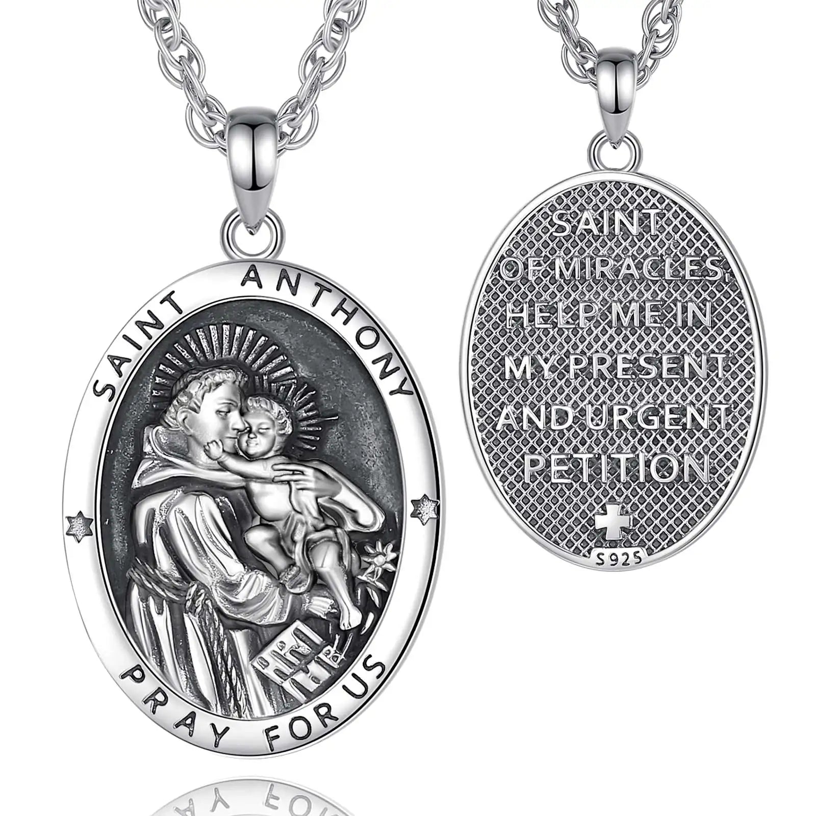 Merryshine 925 Sterling Silver Religious Jewelry St Michael/Christopher/Jude/Benedict/Joseph/ Saint Anthony Medal Necklace