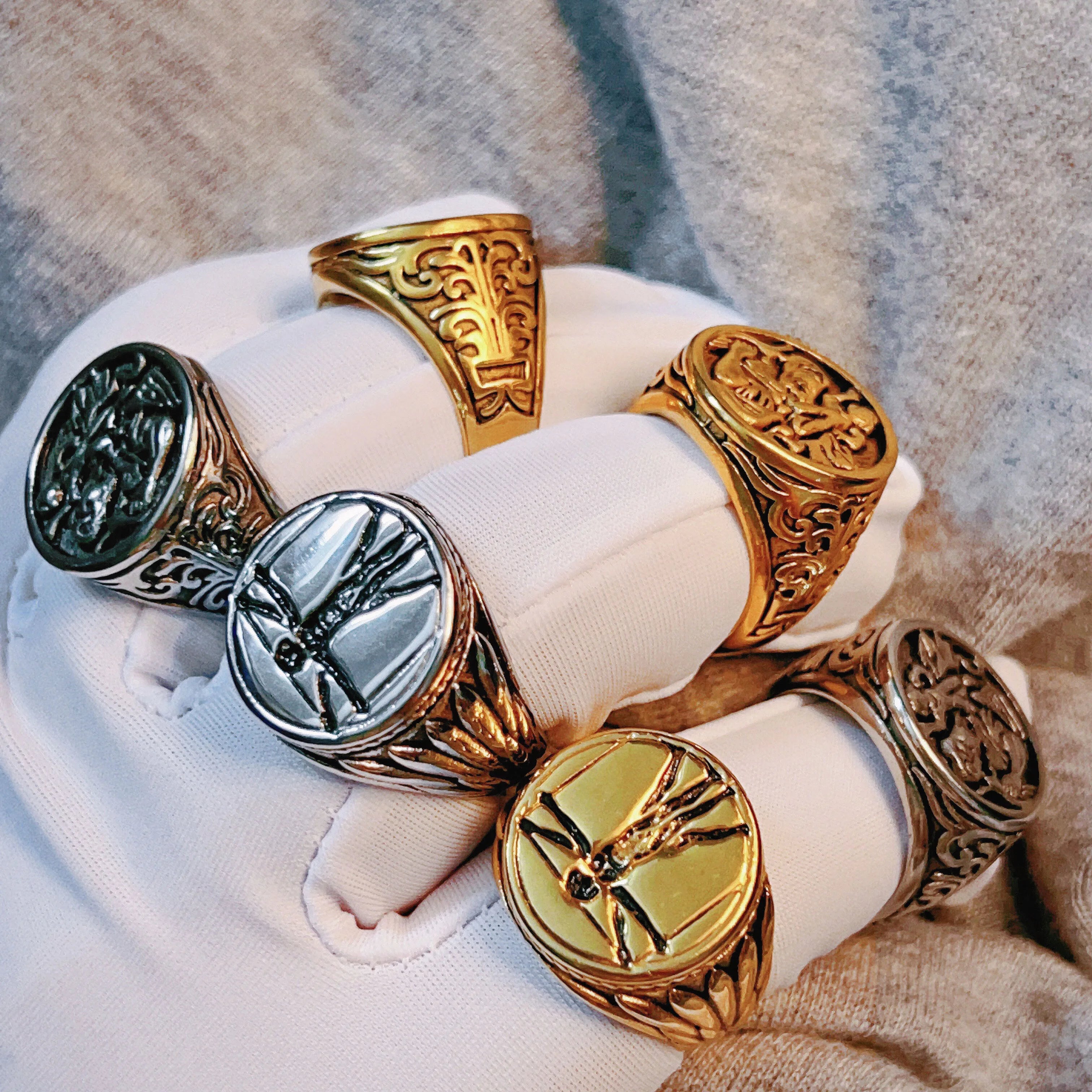 Vintage Rings Tarnish Free Jewelry 18k Gold Plated Saint Christopher Signet Ring Stainless Steel Vitruvian Man Ring Custom Cross