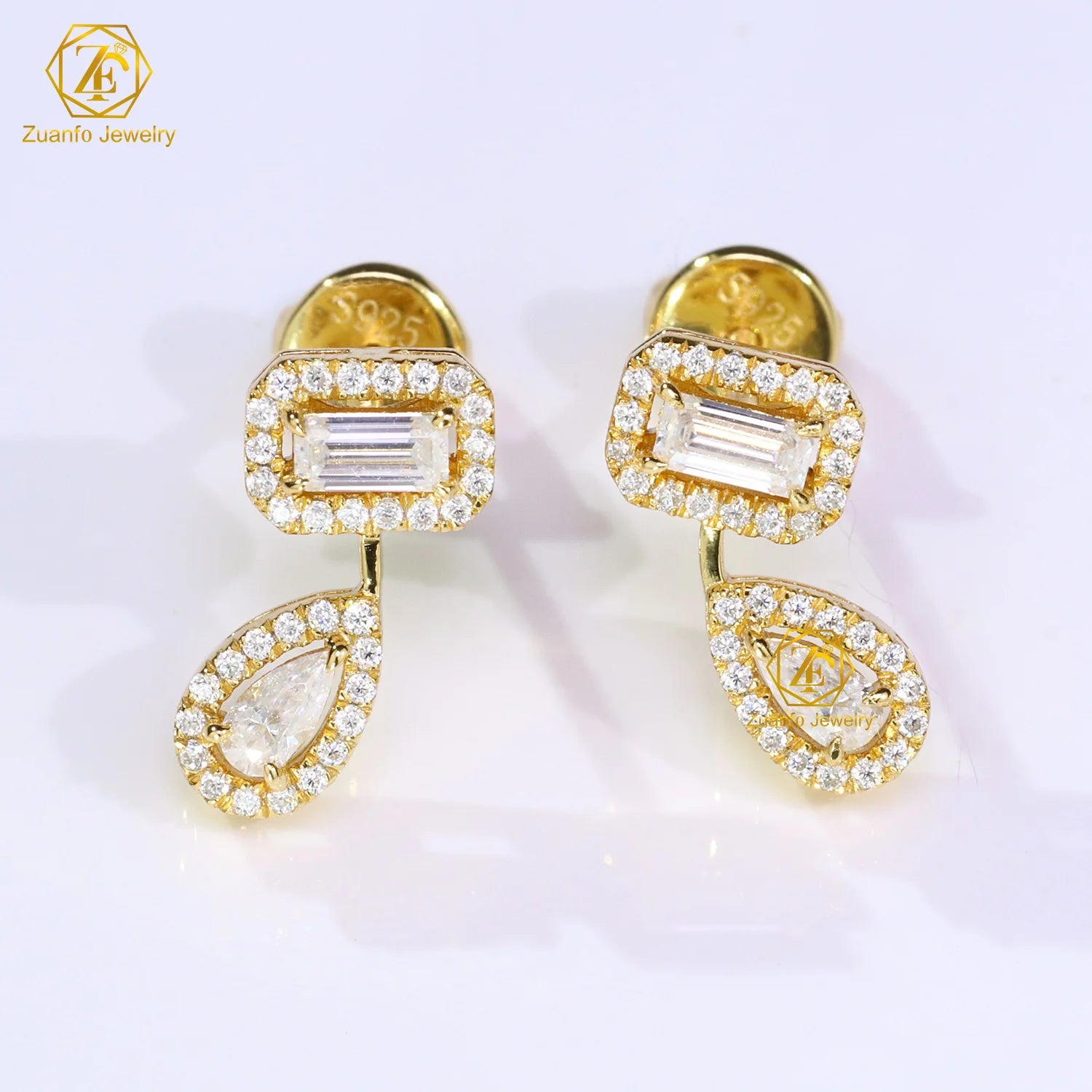 2025 Trendy Design Fine Jewelry 925 Silver Stud Earrings Pear & Emerald Cut Moissanite Drop Earrings Screw Back Party Gifts