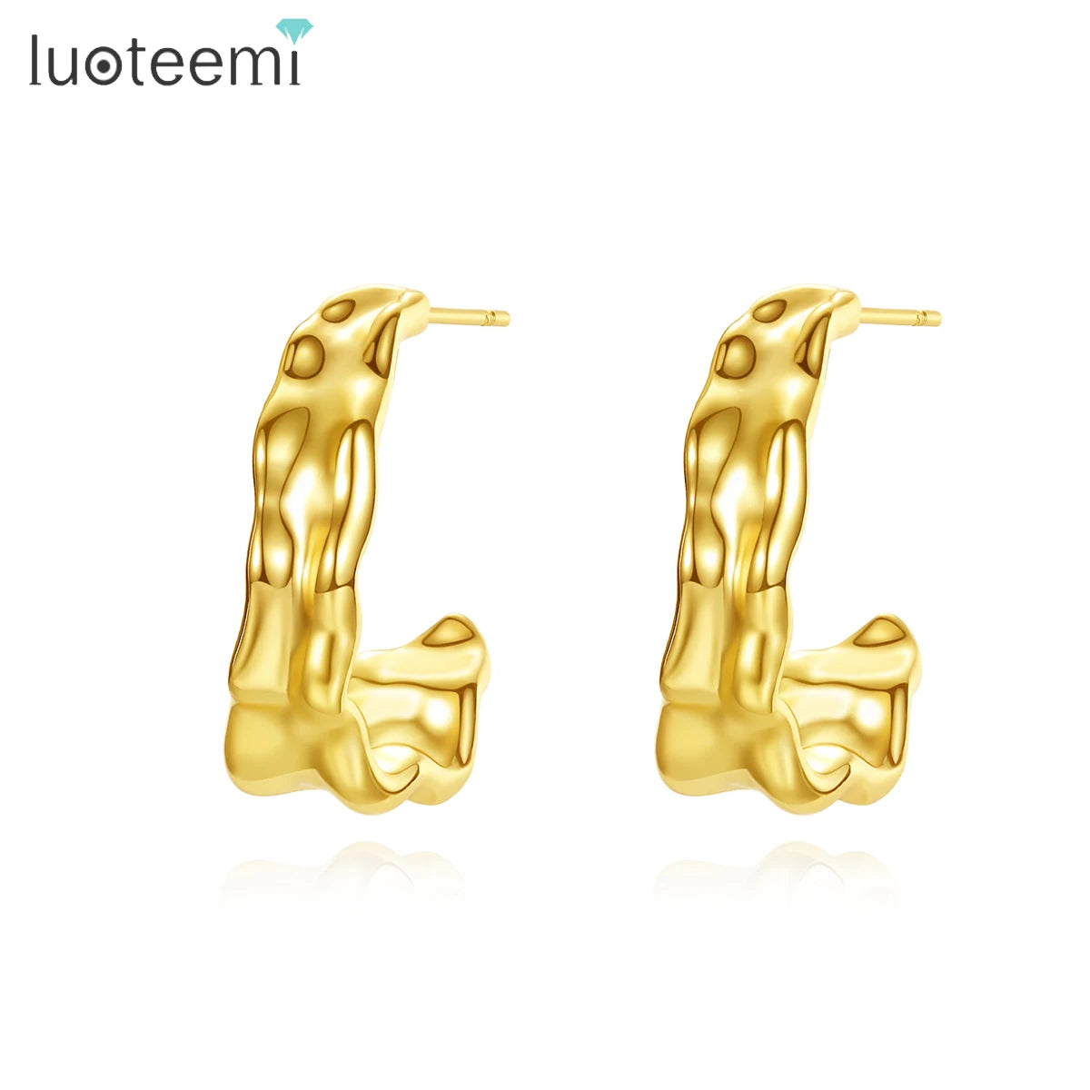 LUOTEEMI New Designs Brass C Shape Irregular Geometric Metal Stud Earrings for Women MegaBDM