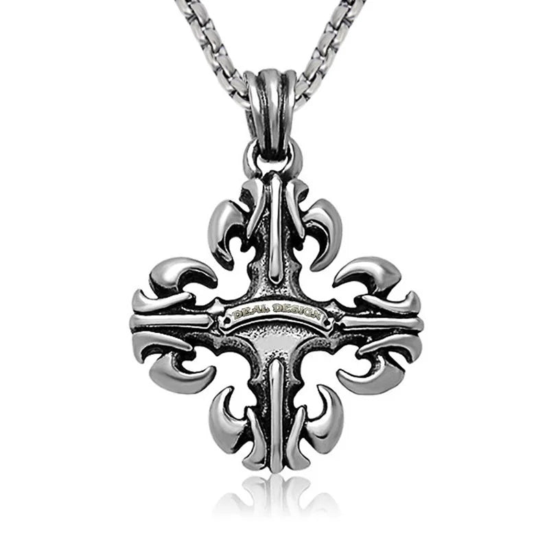 Creative Design Retro Pendant Necklace for Mens Stainless Steel Necklace Knight Gothic Vintage Cross Jewelry