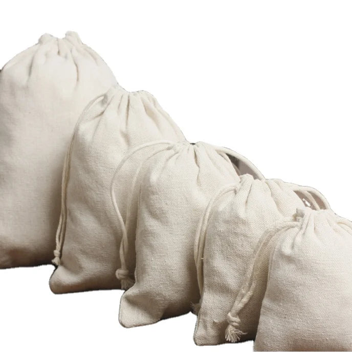 Wholesale Reusable Cotton Drawstring Bag Small Cloth Gift Bag Custom logo Drawstring Linen Packing Bag