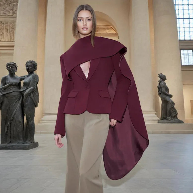 A9700 New Design Women Clothing Long-sleeved Blazer Elegant Fashion Boutique Jacket Irregular Shawl Slim Long-sleeved blazer