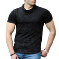 Summer Men T-shirt Half High Collar Short Sleeve Tops Slim T Shirt Men Silver Dot Print High Collar Trend Male Clothing