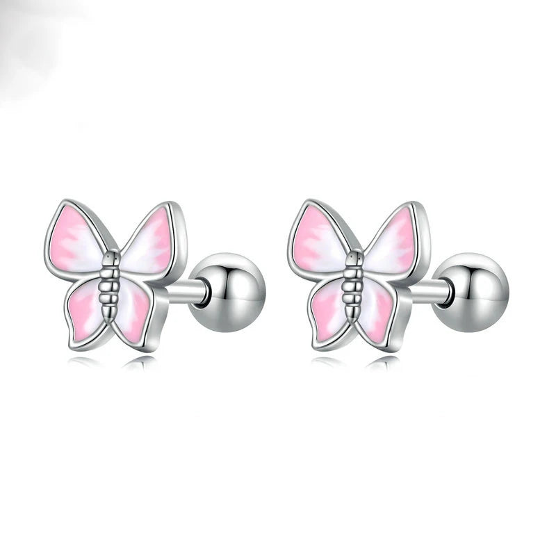 OAHLAN Fine Jewellery 925 Sterling Silver Pink Butterfly Stud Women Earings