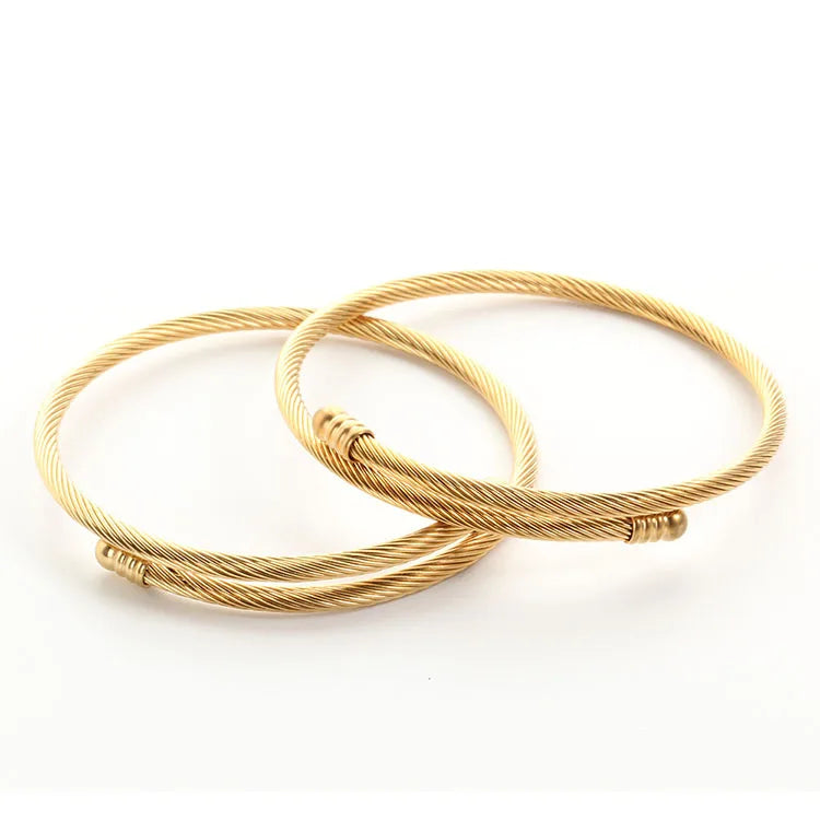 BS2072 18K Gold Plated Personalized Stainless Steel Cable Chain Adjustable Open Cuff Bangle Bracelet