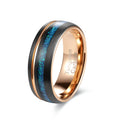 POYA 8mm Gunmetal Tungsten Ring Inlay Crushed Blue Opal Rose Gold Two Tones for Men Women Wedding Band