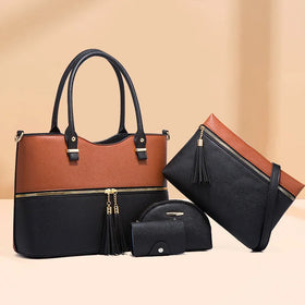 Fashion Ladies Hand Bags Handbag Sets Contrast Color Pu Leather Women Bag