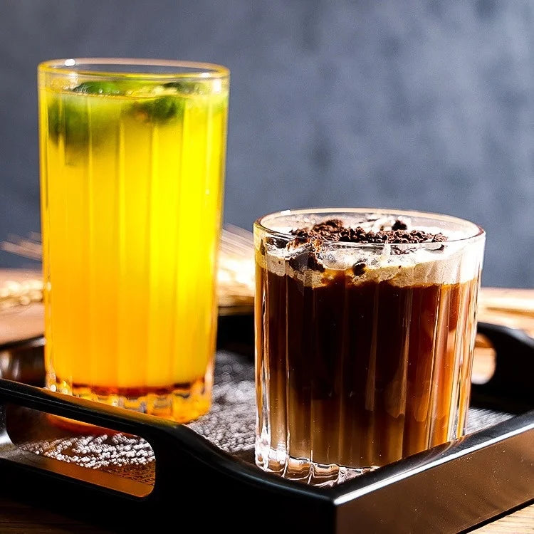Large Capacity Ins Style Crystal Glass Household Drinking Cup Striped Design for Party Coffee Breakfast Milk Juice Glass Tumbler