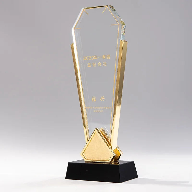 Crystal Glass Metal Awards Trophies Custom Shape Blank Crystal Glass Cup Trophy Crystal