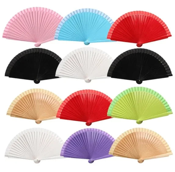 2026 Customizable 23cm Small Quantity Folding Wood Fans Solid Color with Hand Held Fan Spain Lacquer Wooden Fan Abanicos De Mano