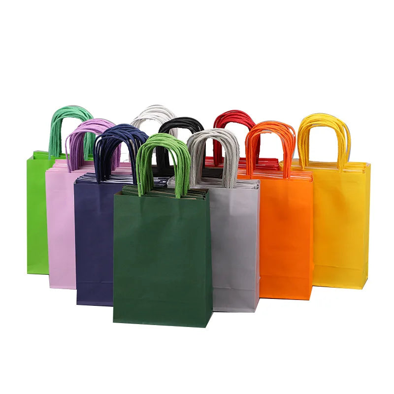 Wholesale Recycled Reusable Craft Paper Luxury Bags Ribbon Handle for Food Take Away Custom Logo Printing for Grocery Party