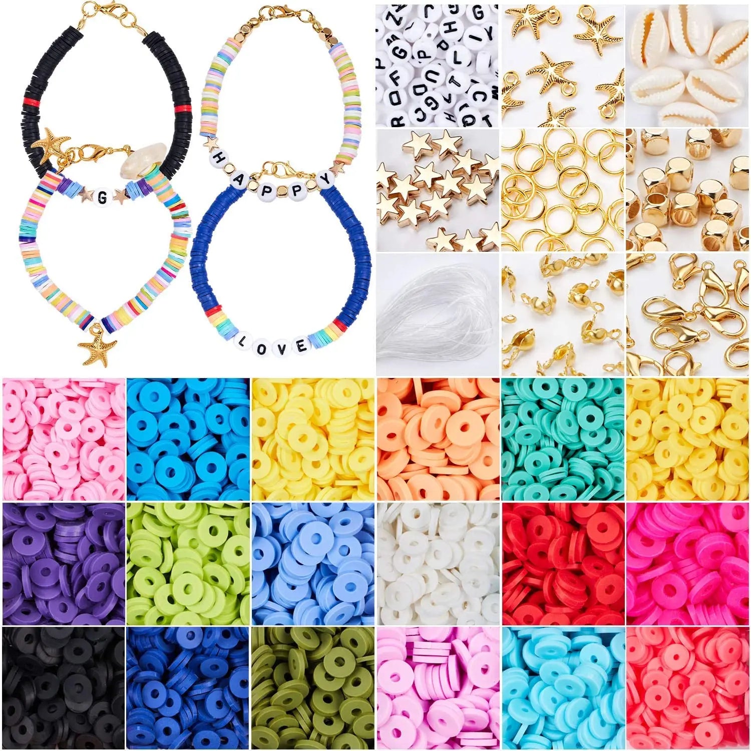 Flat Round Polymer Clay Spacer Beads for DIY Jewelry Making Crafting Bracelets Necklaces Earrings-Jewelry Findings Kit