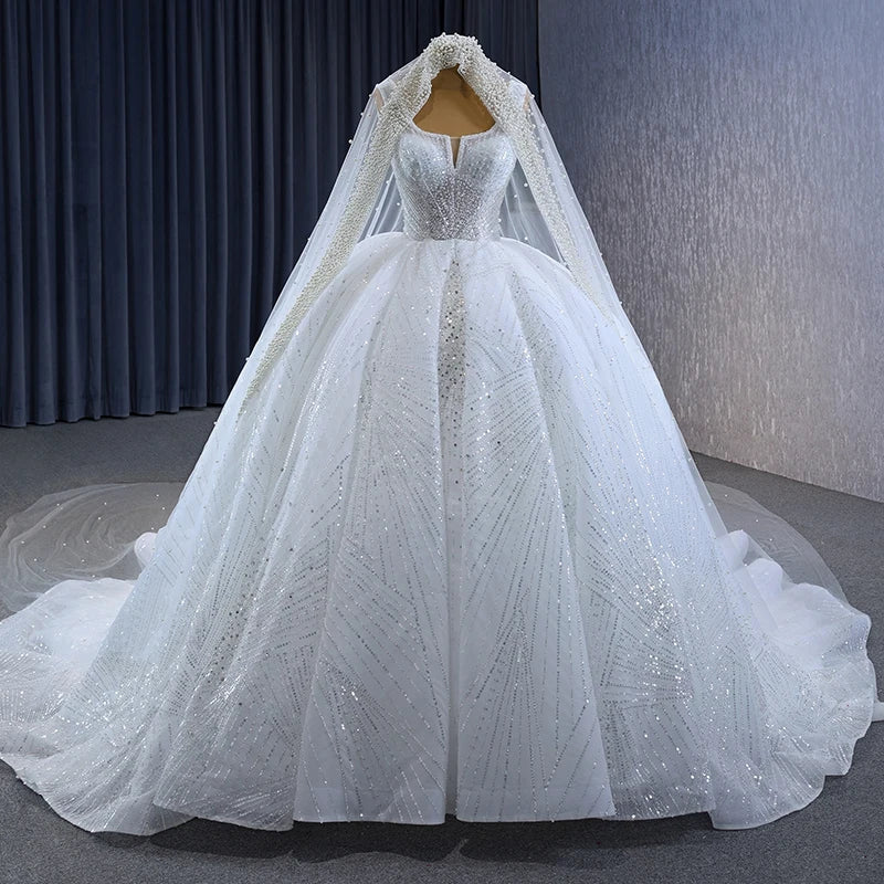 Luxury Long Tail Sequins Scoop Ball Gown Wedding Bridal Dresses Jancember RSM231100