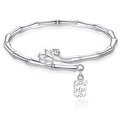 Dainty Adjustable 999 Sterling Silver Cuff Bangles Bamboo Shape Lotus Charm Bracelets Jewelry for Women