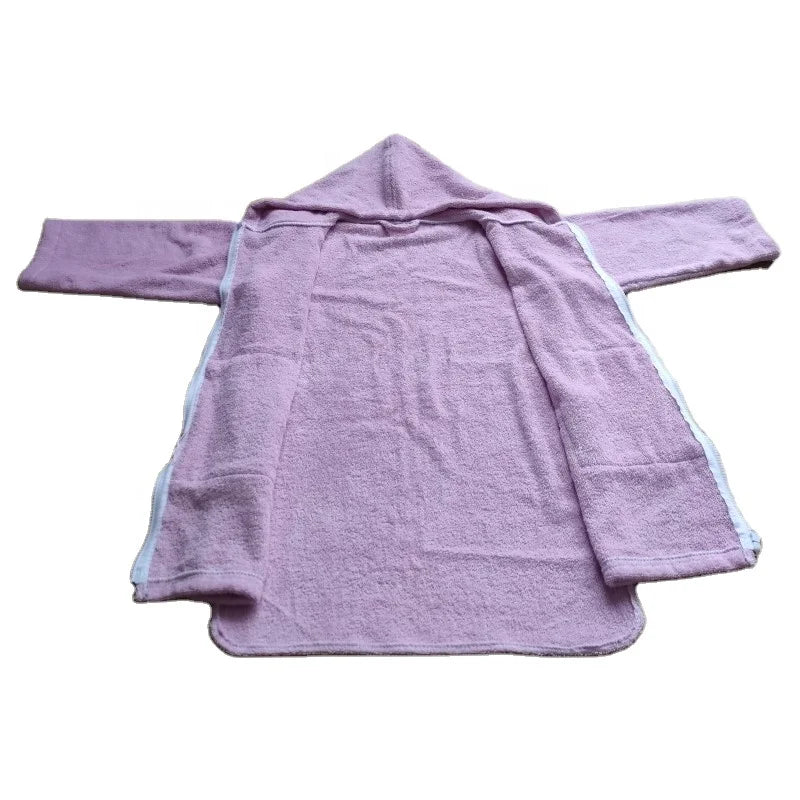 Wholesale 100% Cotton Terry Pink/gray Spa Robes Hooded Bathrobe Towel Sets for Kids With Zipper