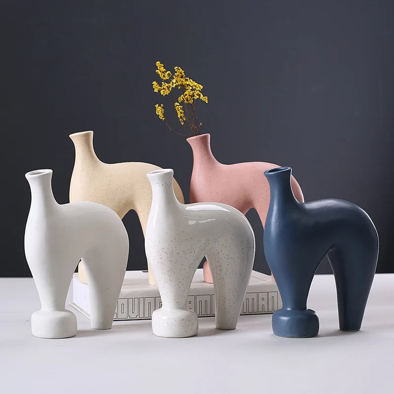 Customized Scandinavian Retro Stoneware Ceramic Tabletop Vase Simulated Flowers Home Living Room Decoration Porcelain Vases