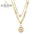Ason New Fashion Jewelry Steel Ball Double Layer Necklace Stainless Steel Round White Shell Insect Pendant Necklace for Women