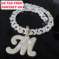 Top Icy Initials Gold Plated Zircon Single Cursive Letter Pendant Necklace Rope Chain Hip Hop Rapper Jewelry Gift A-Z