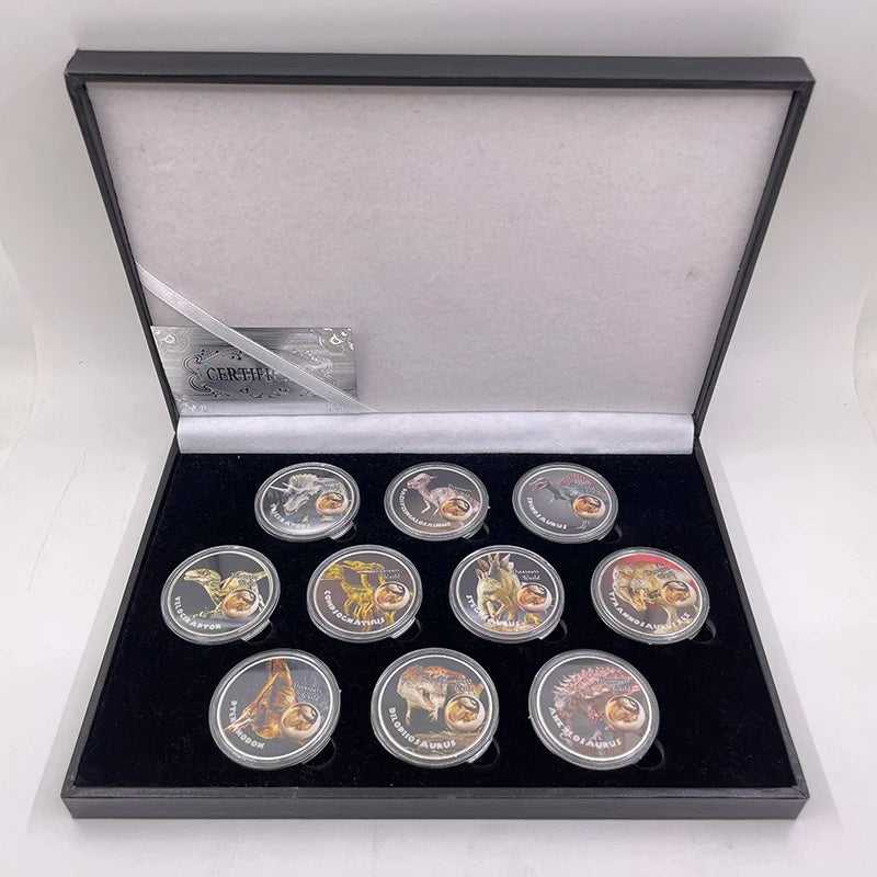Hot Design New Arrival 10 Species Jurasic Period Dinosaur Silver Coins for Children