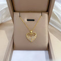 Trendy Luxury Titanium Steel Crystal Diamond Half Hollow Love Heart Pendant Necklace Charm for Women Wedding Engagement Jewelry
