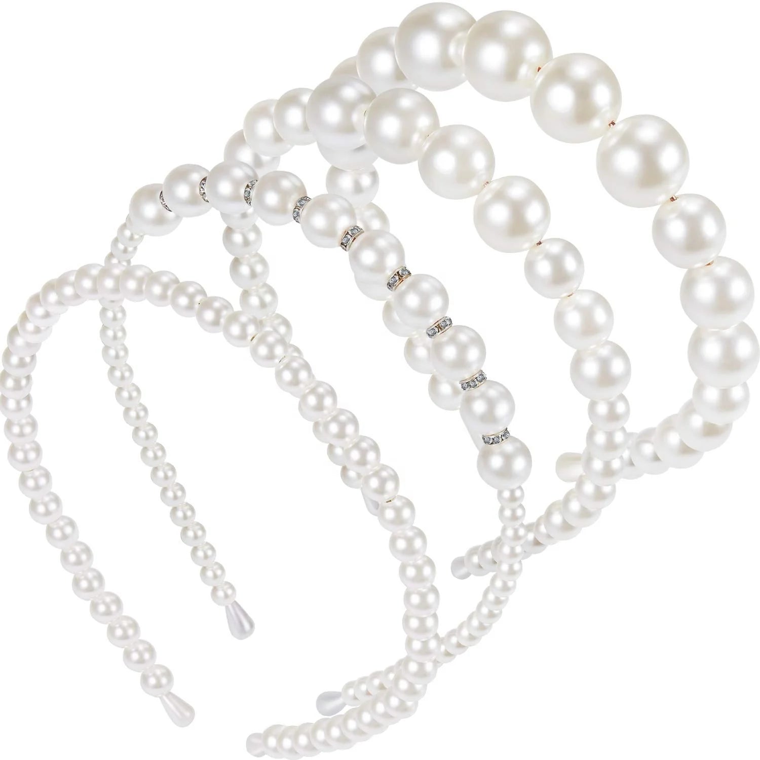 MIO Pearls Headbands Women White Faux Pearl Rhinestones Hairbands Bridal Hair Hoop Wedding Hair Accessories for Girls