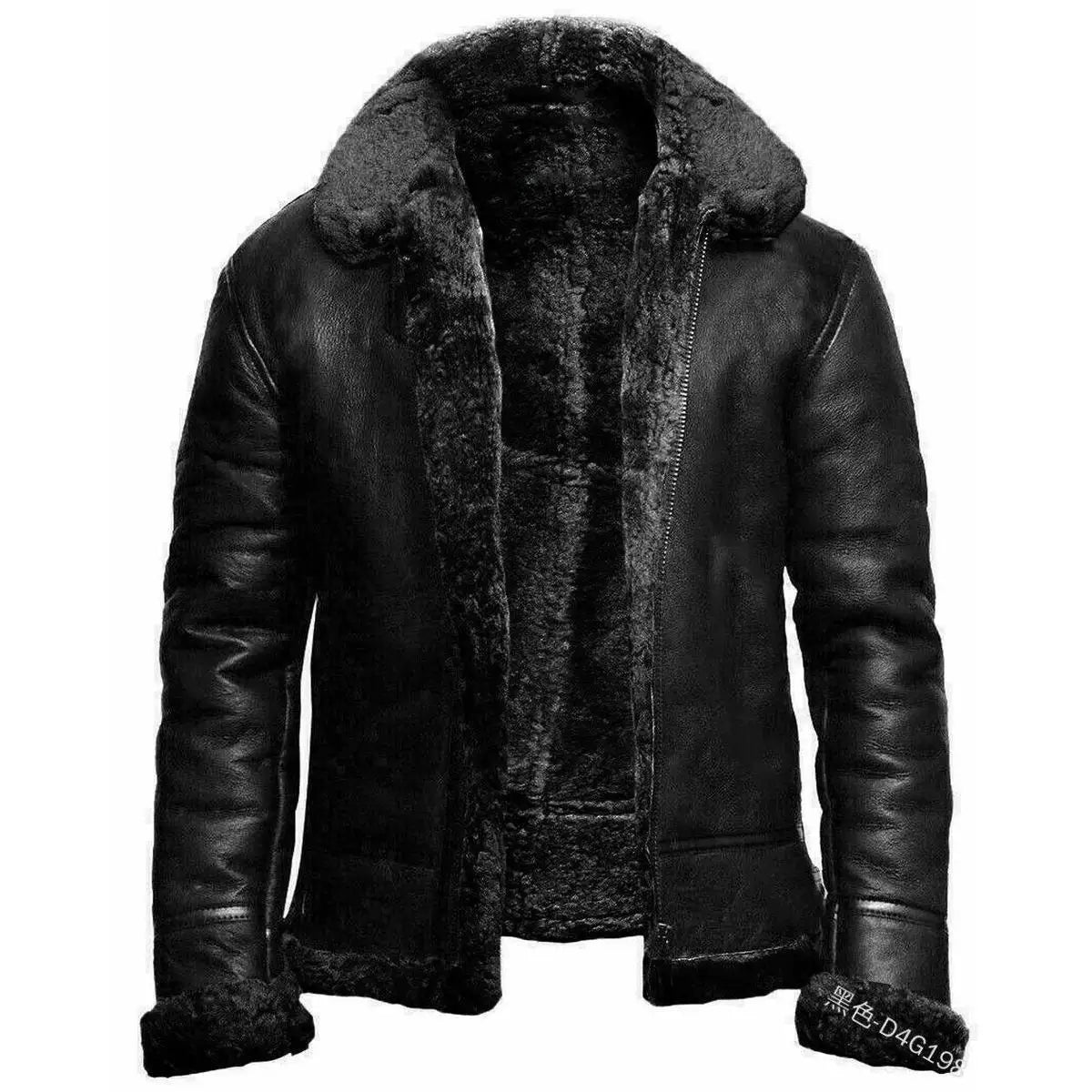 New Fall/Winter Fleece-lined Lapel Loosen Winter Zipper Casual Imitation Leather Fashionable Men's Jacket Casual Coat