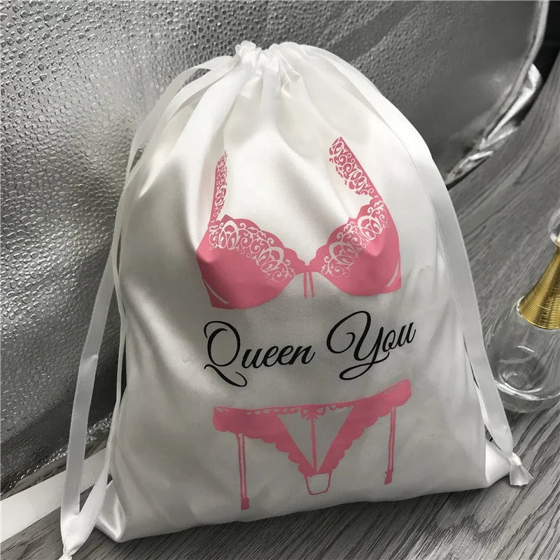 Custom White Silk Satin Dust Bag Pouch for Handbag/Swimwear/Bikini/Underwear