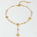 G3834 Wholesale Stainless Steel Foot Chain Jewelry Titanium Steel Pearl Flower Tassel Anklet Chain for Women
