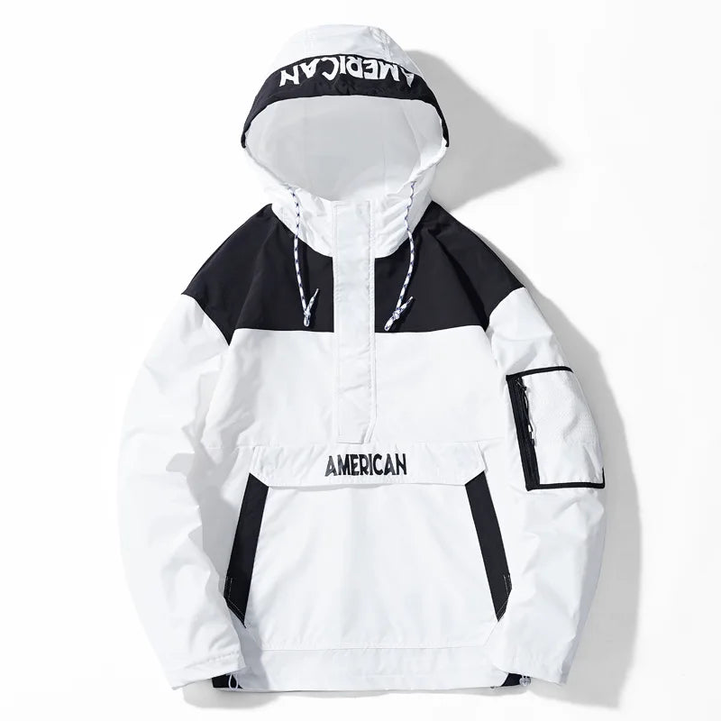 2022 Hooded Jackets Men New Patchwork Color Block Pullover Jacket Fashion Tracksuit Coat Men Hip Hop Streetwear Jacket Men