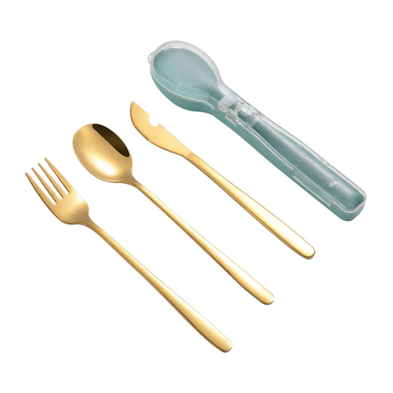304 Stainless Steel Portable Travel Cutlery Set Eco-Friendly Reusable with Case-10% off on 3 Pieces