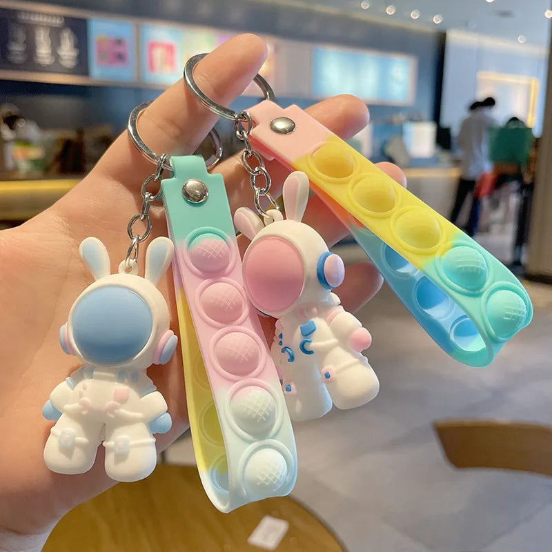 New Hot Sell Cartoon Character Keyring Key Chain Astronaut Keychain 3d Bubble  Rubber Anime Cartoon Keychain