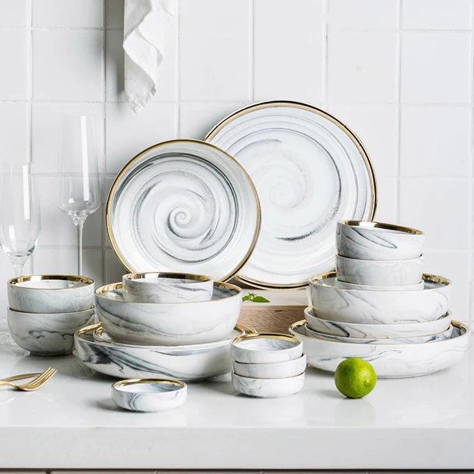 Hot Selling New Design Tableware Marble Porcelain Ceramic Wedding Charger Plate Set Dinnerware Set
