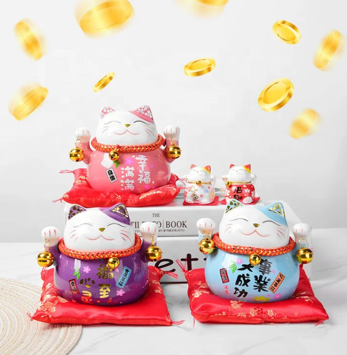 4.5 Inches Porcelain Japanese Figurine Gift Ceramic Fortune Lucky Cat Maneki  Neko  for Home  Hotel Piggy Bank Company Decor