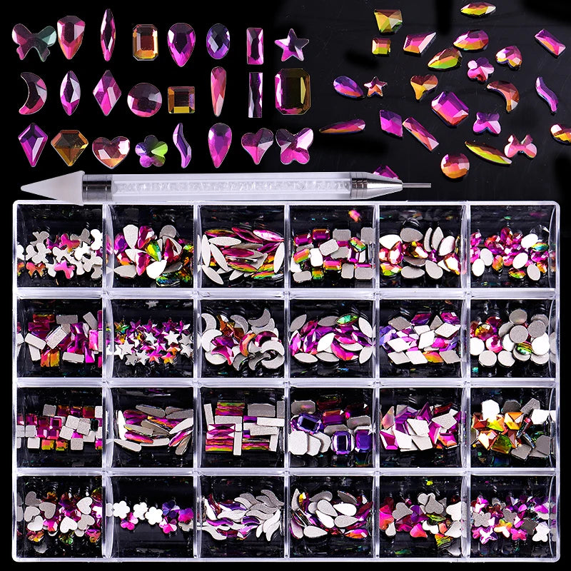 Nail Charm Crystal Nail Charm Accessories 24 Grid Different Nail Art Rhinestones