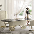 Italian High-End Luxury 8-Seater Dining Table Set Gold Stainless Steel Marble for Hotel Bedroom Dining Home Furniture