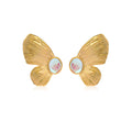 Chic Paved Butterfly Crystal 18K Gold Stud Earrings 18K Gold Plated Stainless Steel Modern Women's Earrings 2022