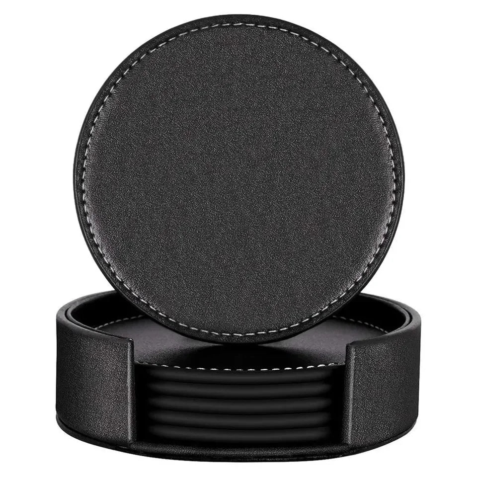 Wholesale Luxury High Quality Handmade Genuine Leather Coaster Set Cup Coaster for Drinks Custom Logo Wedding Office Home Decor