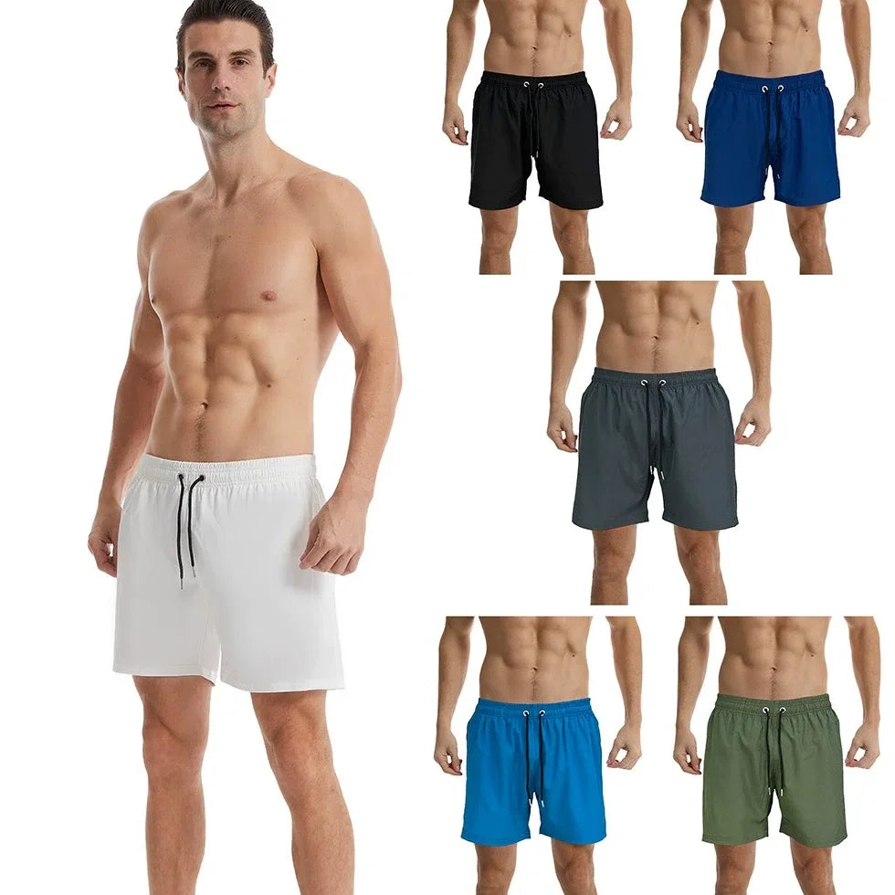 Men's 100% Polyester Gym Shorts Quick-Drying Four-Sided Elastic Solid Loose Fit Mid Waist for Summer Beach Basketball Gym Sports