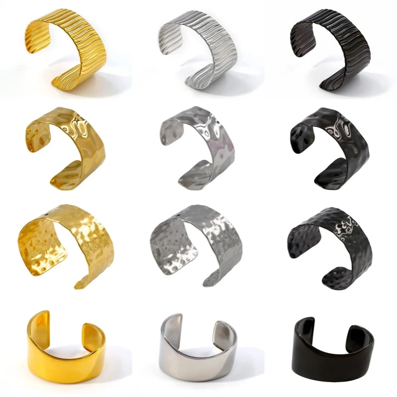 Italian Luxury Fashion Stainless Steel Jewelry Wholesale 18K Gold Plated Waterproof Open Cuff Bangle Chunky Bracelet Jewellery