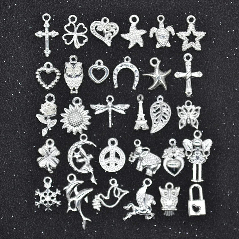 YuenZ 30pcs/set Mixed Styles Animal Heart Leaf Flower Charm Pendant DIY Jewelry Finding for Necklace Bracelet Making Accessories