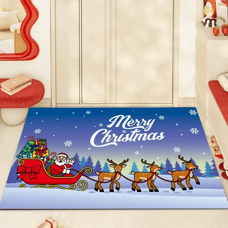 Light Luxury Christmas Water Absorbent Floor Mat Easy Care Crystal Velvet Area Rugs for Home Entrance Non-Slip Polyester for