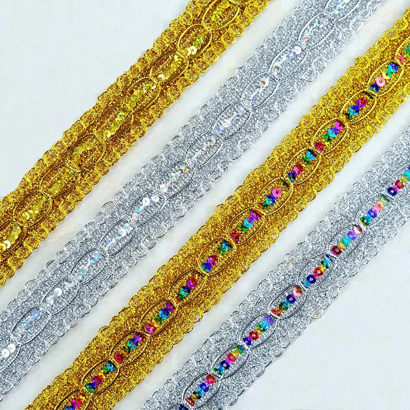 3cm Diy Sewing Lace Cheap 13m Braid Fabric Metallic Gold Silver Sequined Ribbon Stage Clothing Costume Hat Braided Lace Trims