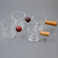 Double Spouts Glass Milk Coffee Cup Measure Cup With Wooden Handle