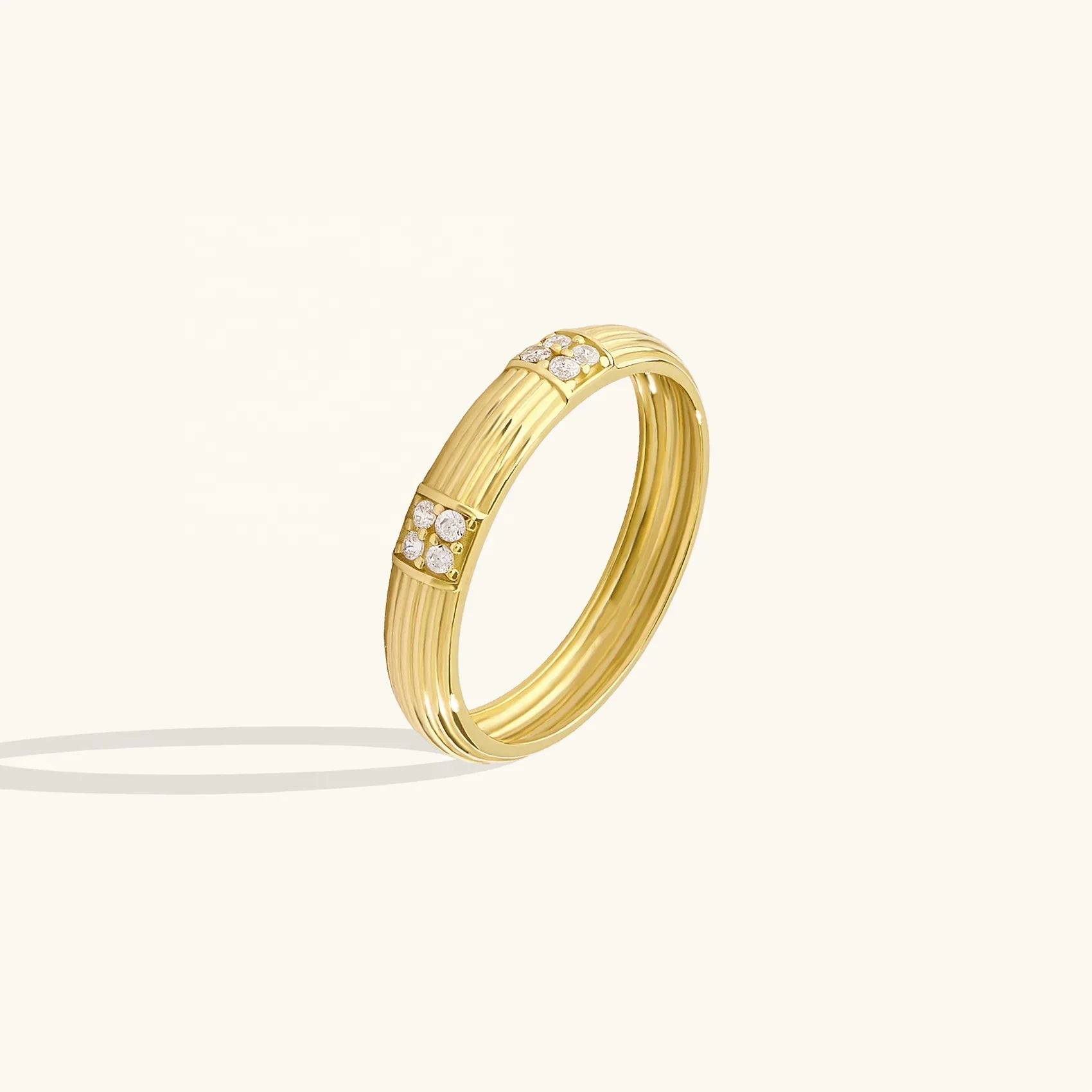 LOZRUNVE Gold Jewelry Cubic Zircon Four Leaf Clover Line Wide Band Ring 925 Sterling Silver