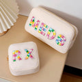 Waterproof Zipper Toiletry Bag Travel Makeup Bags Diy Embroidery Letter Patches Girls Beauty Pouches Portable Cosmetic Bag