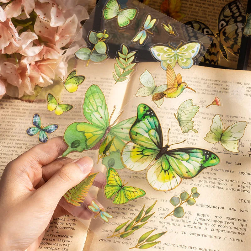 2 Pieces/Pack Pet Stickers Butterfly Courtyard Series Artistic Vintage Journal Material Decoration Stickers 8Models