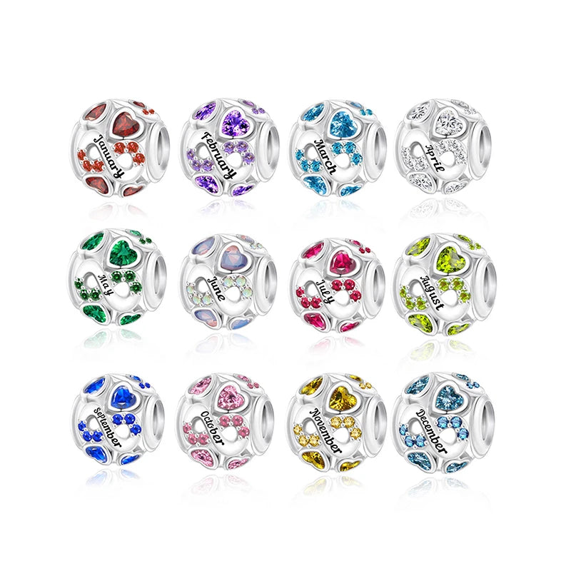 Pan Charms Bracelet Zircon Birthstone Bead 925 Sterling Silver Fit Original for Women Jewelry Making Pink Blue Green Purple S925