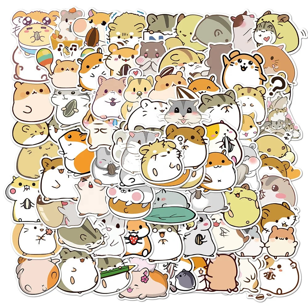 100Pcs Cute Hamster Cartoon Sticker For Girl Decor Paper Decal Die Cut Bottle Luggage Phone Diy Stickers