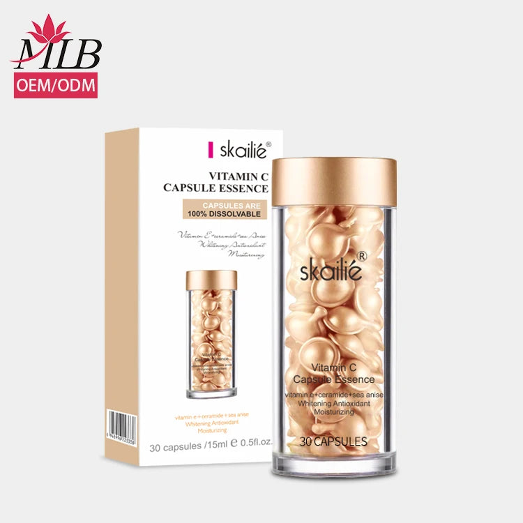Wholesale Private Label Vitamin C Gold Essential Oil Skin Whitening Capsule Serum for Women Face Skin